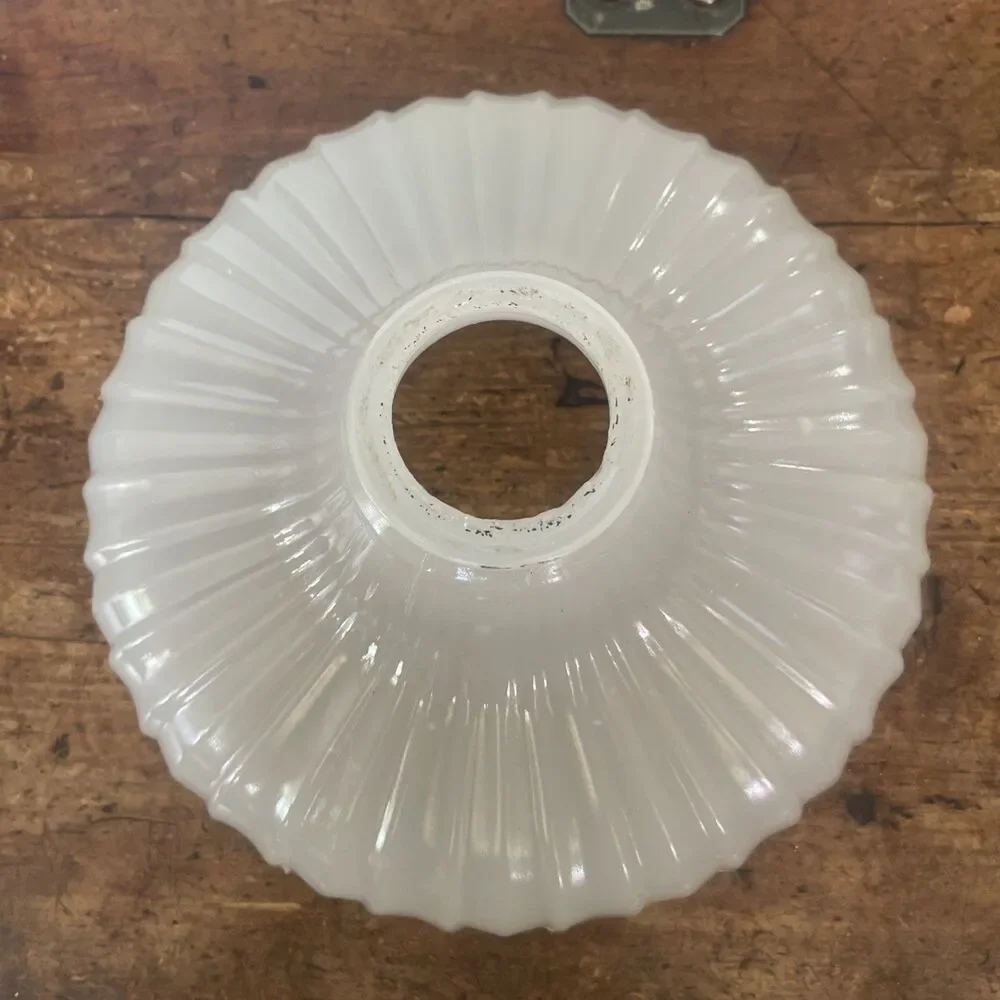 Vintage Opalescent Ribbed Milk Glass Pendant Light Shade Antique Opaline Bell~9